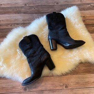 Born Black Leather Western Ankle Boots
